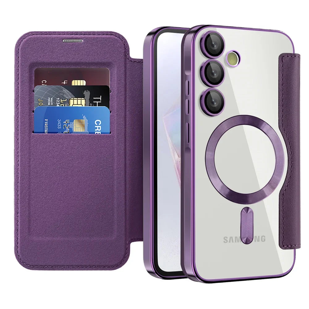 Clear Folio Card Holder Phone Case for Samsung Galaxy S22 S23 S24 S25 S26 with MagSafe Ring & Full-Screen Cover | Thomler