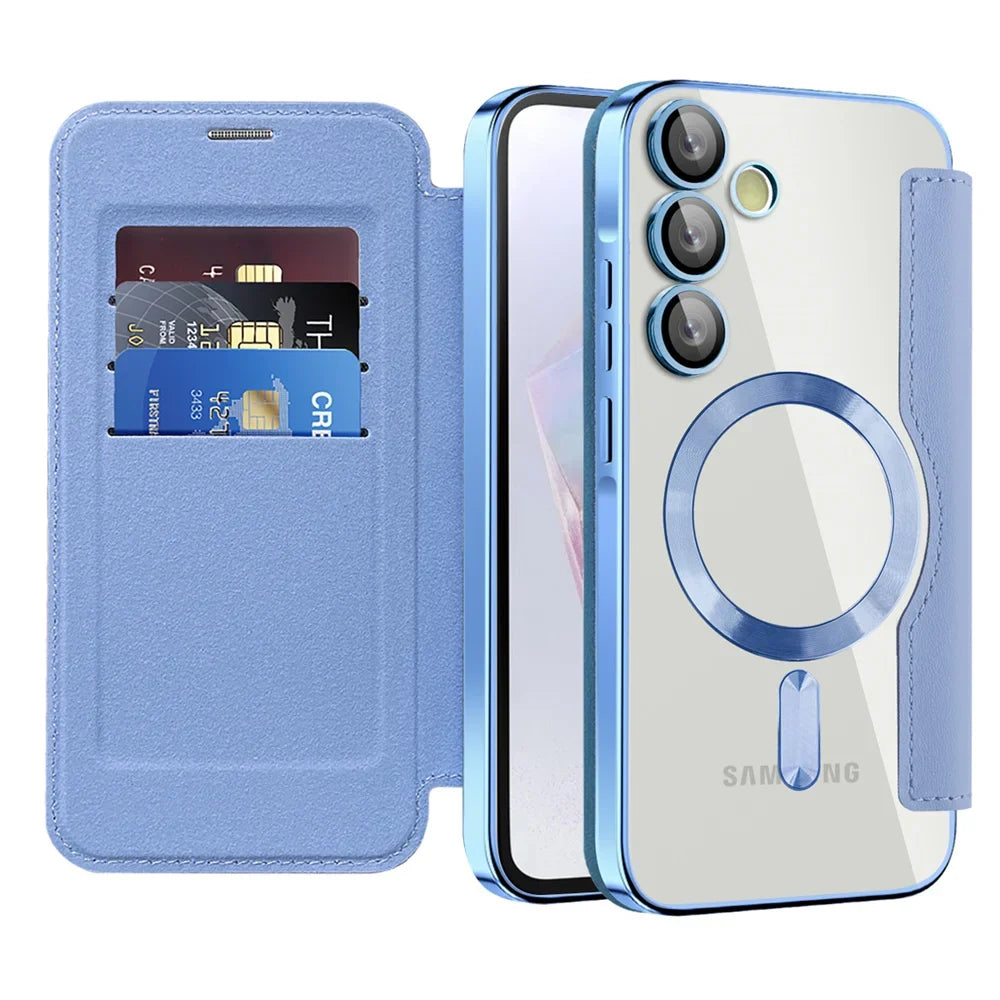 Clear Folio Card Holder Phone Case for Samsung Galaxy S22 S23 S24 S25 S26 with MagSafe Ring & Full-Screen Cover | Thomler