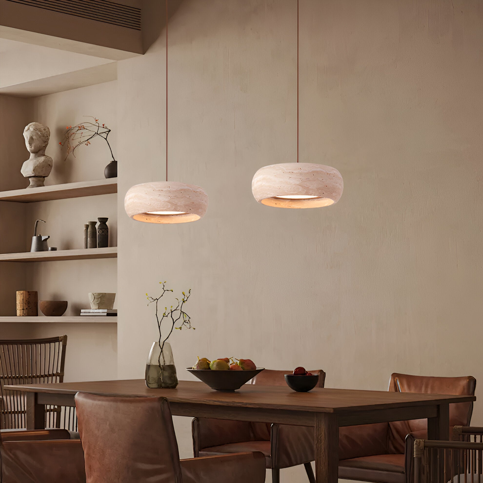 Pendant Light Travertine Stone 7.9 in Yellow Dining Room Kitchen Island Hanging Ceiling Lamp Adjustable Cord | Thomler