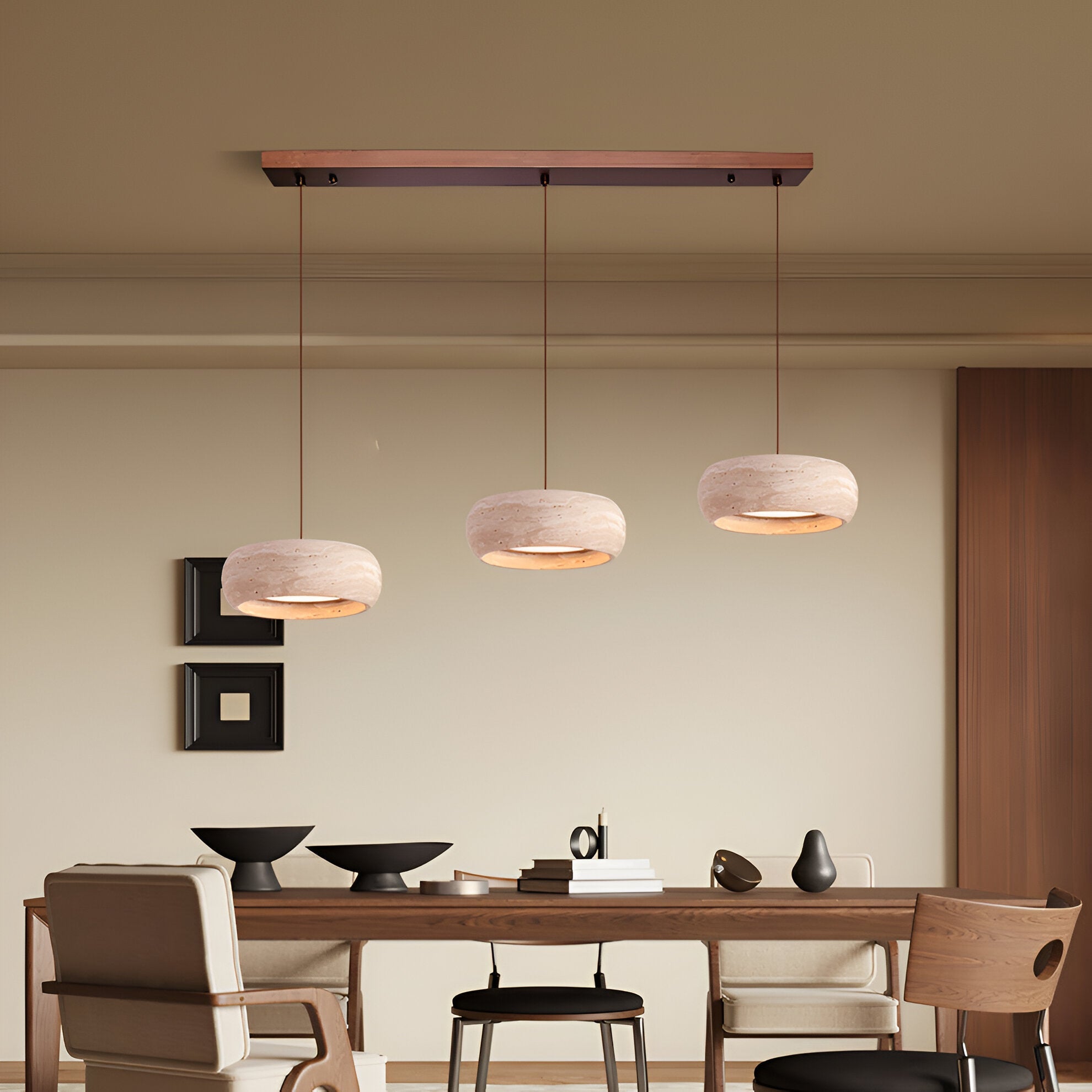 Pendant Light Travertine Stone 7.9 in Yellow Dining Room Kitchen Island Hanging Ceiling Lamp Adjustable Cord | Thomler
