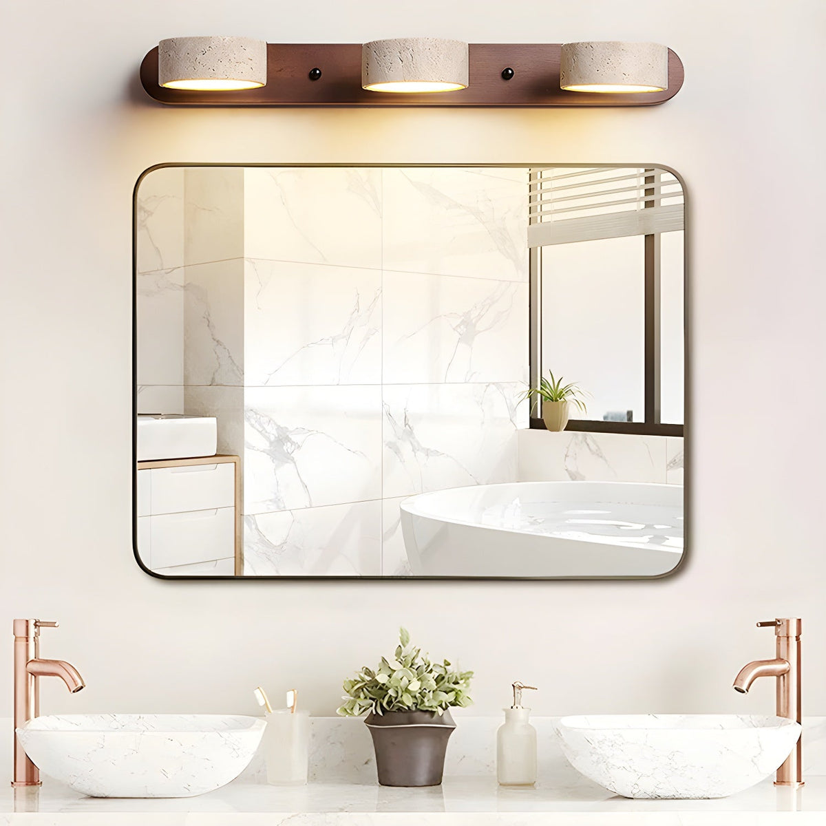 Natural Travertine Stone Wall Sconce – Modern Indoor Accent Light with Hardwired LED for Bedroom, Hallway & Living Room | Thomler