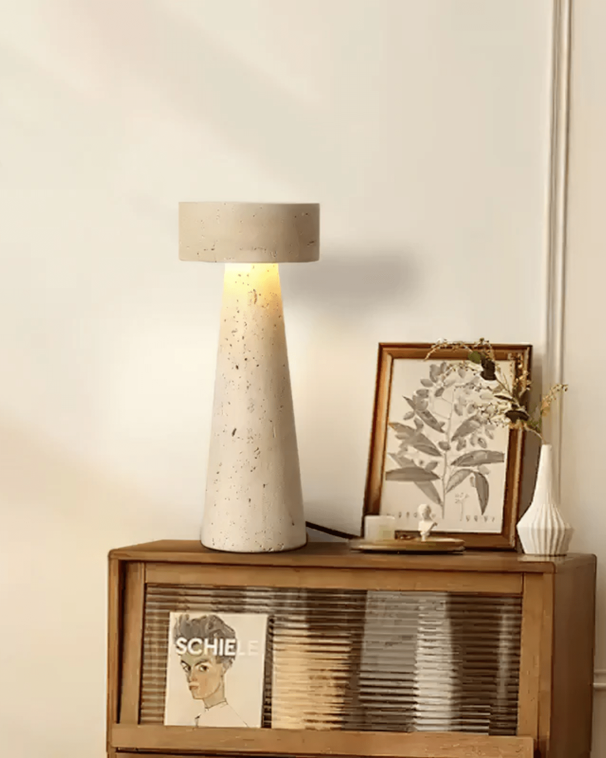 Tafellamp Travertin Natuursteen Kolom Design 30cm Beige Sfeerverlichting | Sansoti