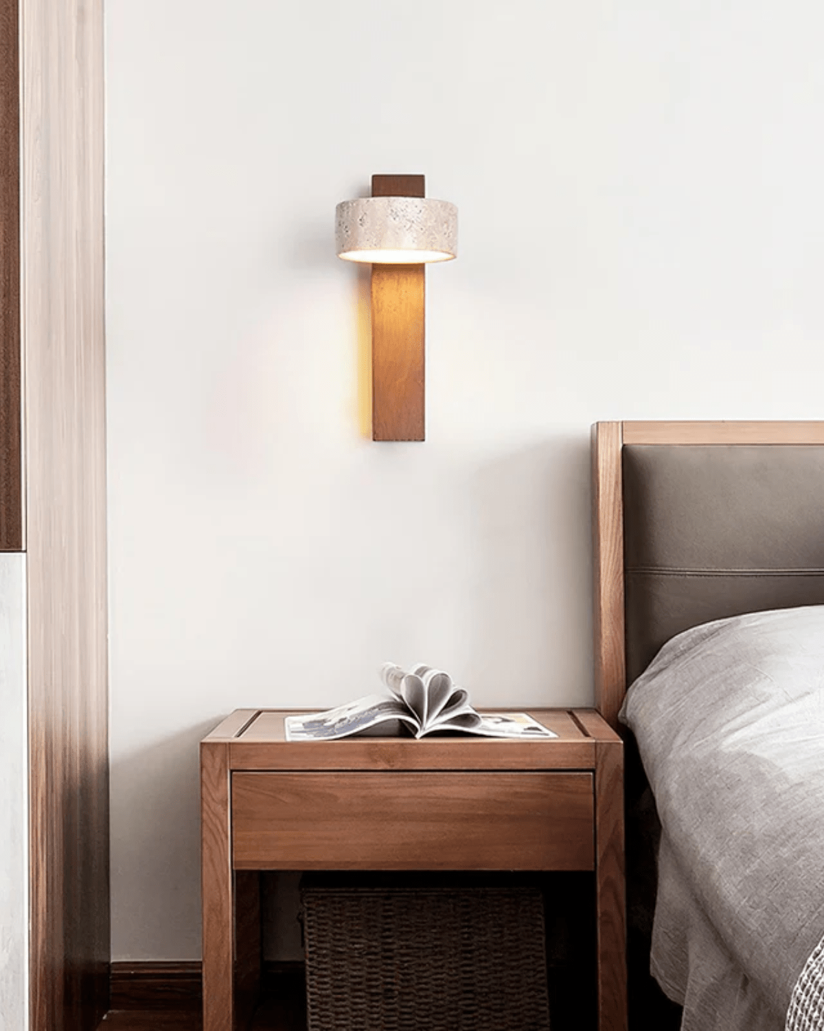 Wandlamp Travertin Walnoot Hout Verstelbaar Downlight Japandi 23cm | Sansoti