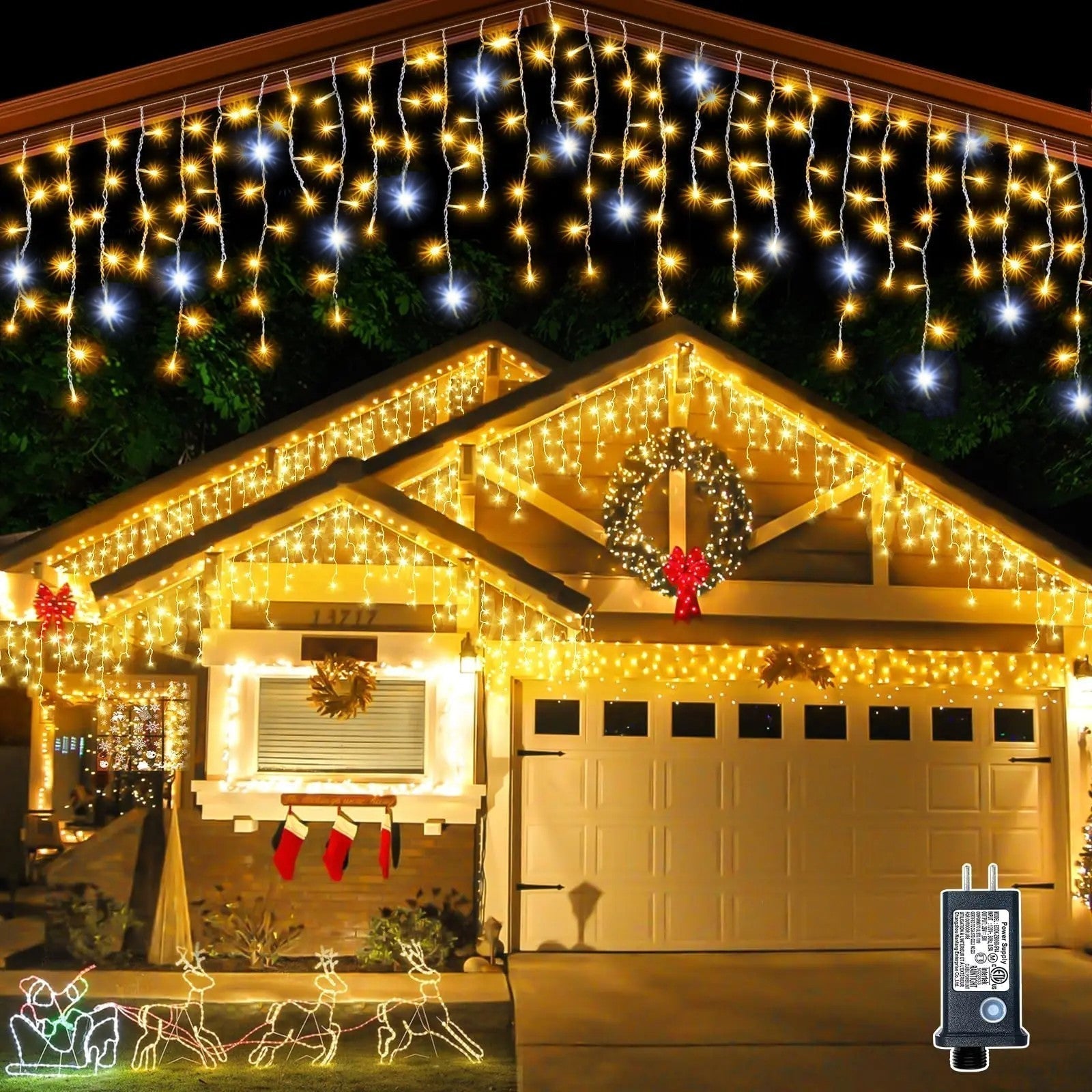 Warm White Icicle String Lights with Twinkling Effect for Indoor & Outdoor Christmas Holiday Decorations, Expandable LED Curtain Lights | Thomler