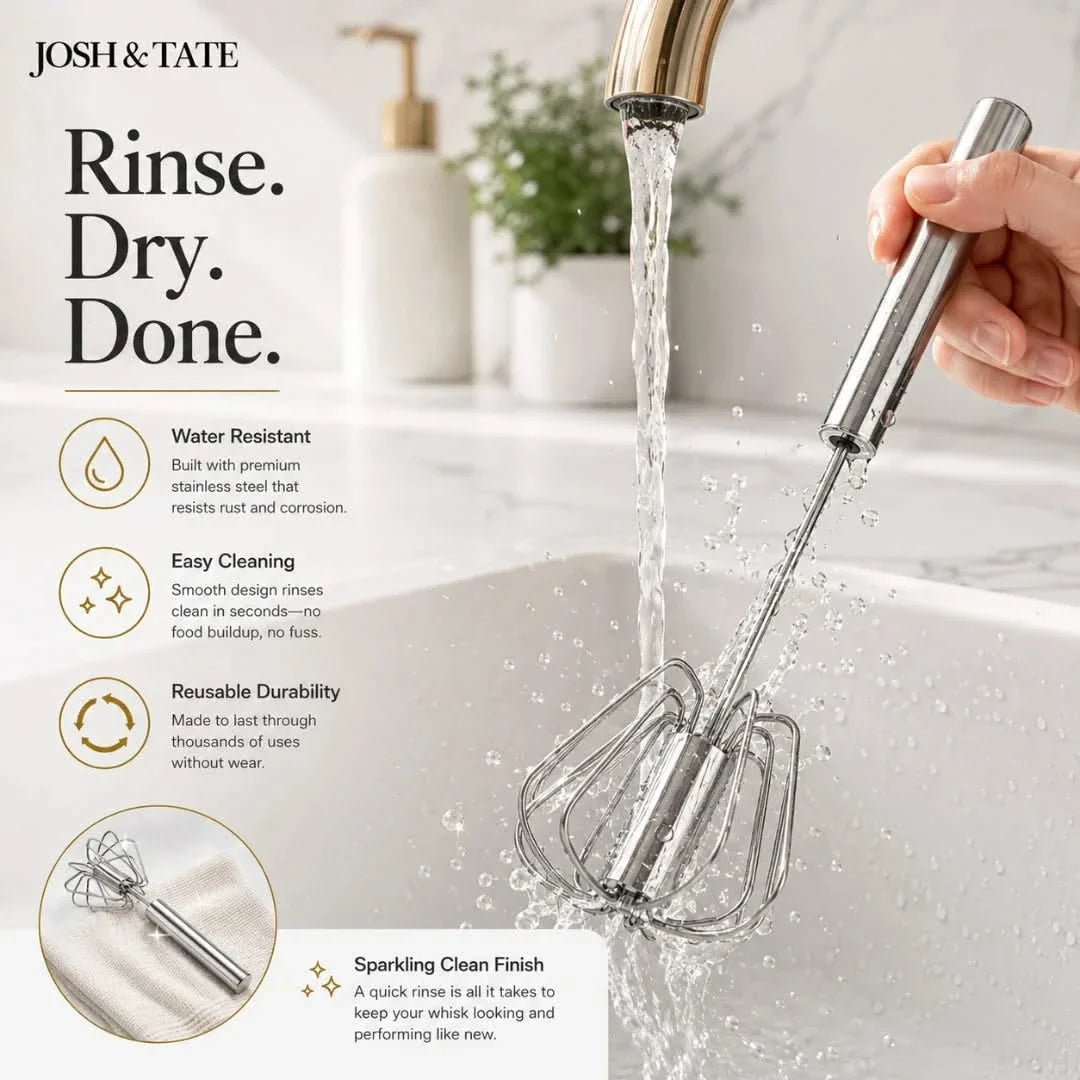 Manual Egg Beater with Push-Spin Action for Quick Mixing – Stainless Steel Kitchen Whisk for Eggs, Sauces, Smoothies & Cappuccino Foam | Thomler