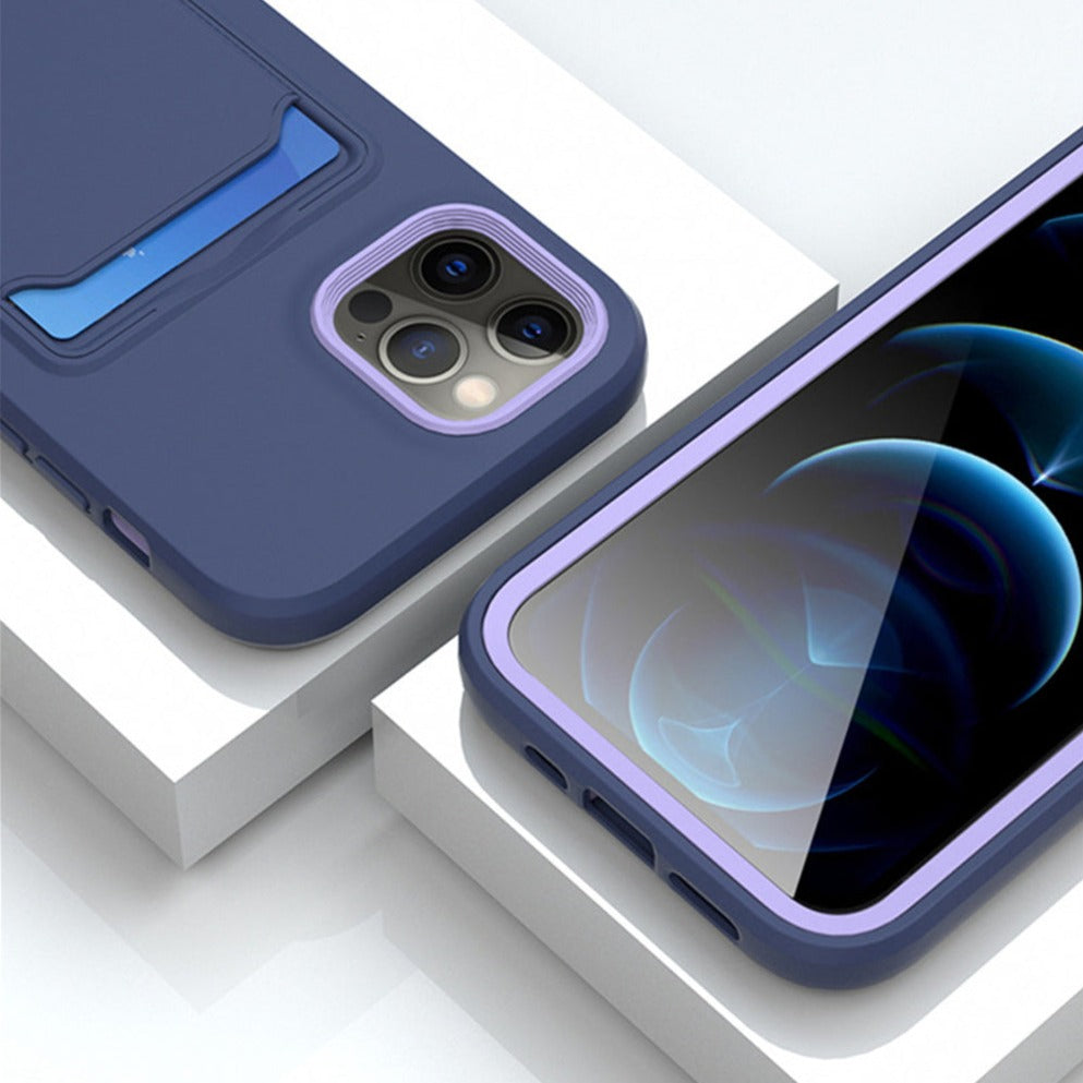 Silicone iPhone Case with Built-In Card Holder Wallet Slot Dual Color Shockproof Protective Cover Anti-Fingerprint Finish Raised Edges | Thomler