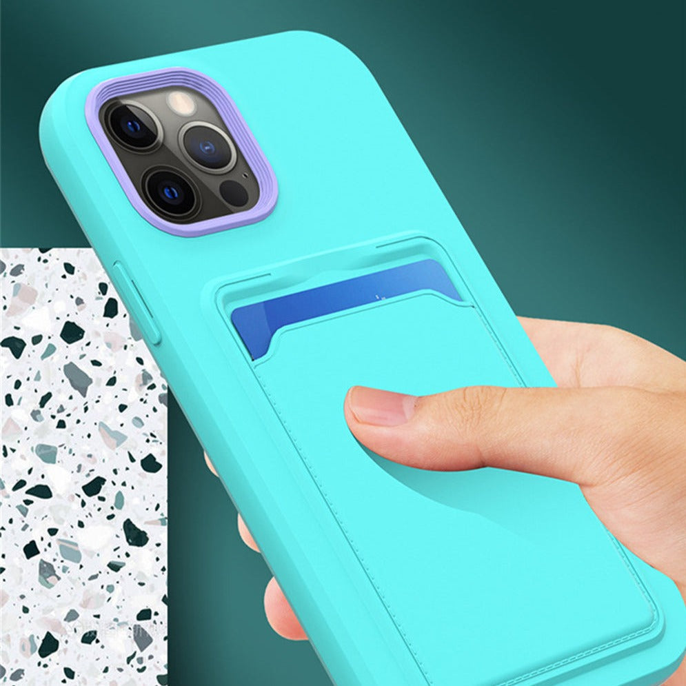 Silicone iPhone Case with Built-In Card Holder Wallet Slot Dual Color Shockproof Protective Cover Anti-Fingerprint Finish Raised Edges | Thomler
