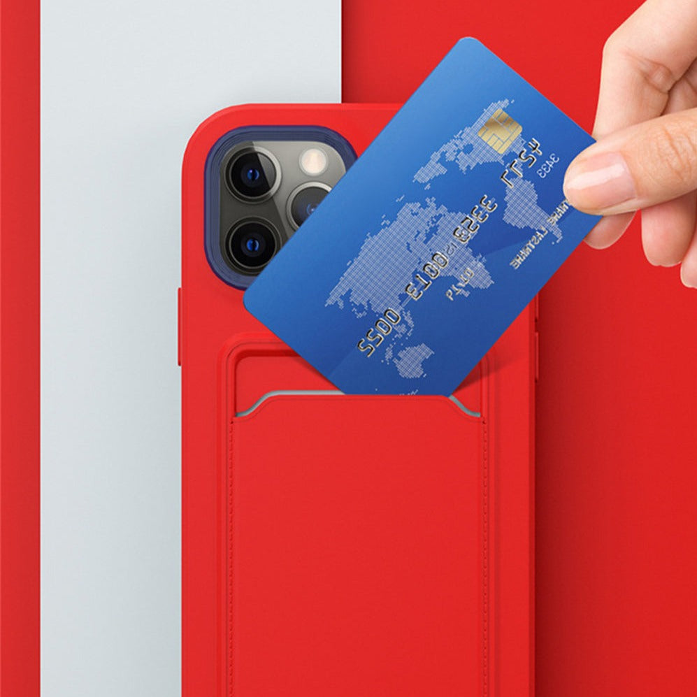 Silicone iPhone Case with Built-In Card Holder Wallet Slot Dual Color Shockproof Protective Cover Anti-Fingerprint Finish Raised Edges | Thomler