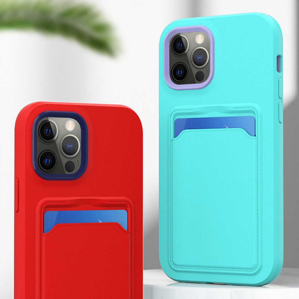 Silicone iPhone Case with Built-In Card Holder Wallet Slot Dual Color Shockproof Protective Cover Anti-Fingerprint Finish Raised Edges | Thomler
