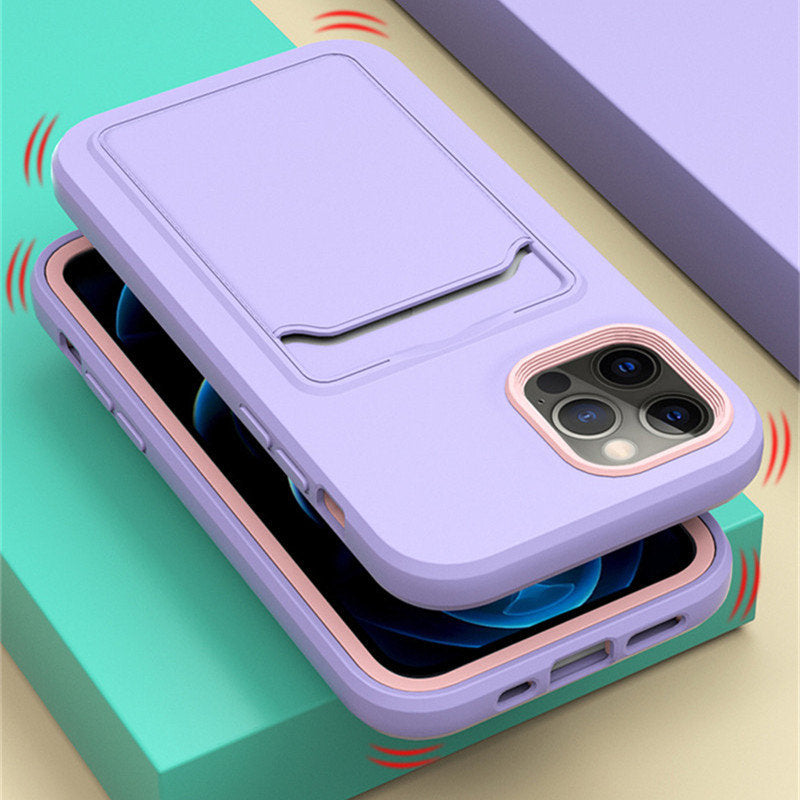 Silicone iPhone Case with Built-In Card Holder Wallet Slot Dual Color Shockproof Protective Cover Anti-Fingerprint Finish Raised Edges | Thomler