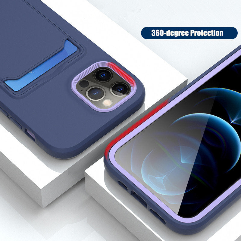 Silicone iPhone Case with Built-In Card Holder Wallet Slot Dual Color Shockproof Protective Cover Anti-Fingerprint Finish Raised Edges | Thomler