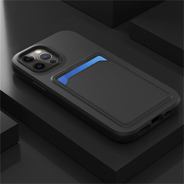 Silicone iPhone Case with Built-In Card Holder Wallet Slot Dual Color Shockproof Protective Cover Anti-Fingerprint Finish Raised Edges | Thomler