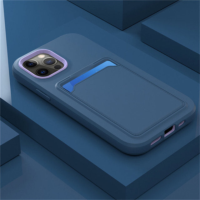 Silicone iPhone Case with Built-In Card Holder Wallet Slot Dual Color Shockproof Protective Cover Anti-Fingerprint Finish Raised Edges | Thomler