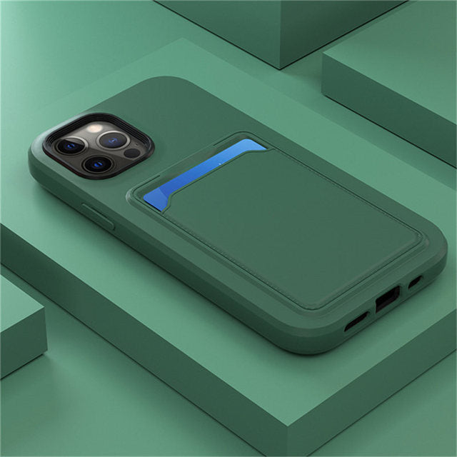 Silicone iPhone Case with Built-In Card Holder Wallet Slot Dual Color Shockproof Protective Cover Anti-Fingerprint Finish Raised Edges | Thomler