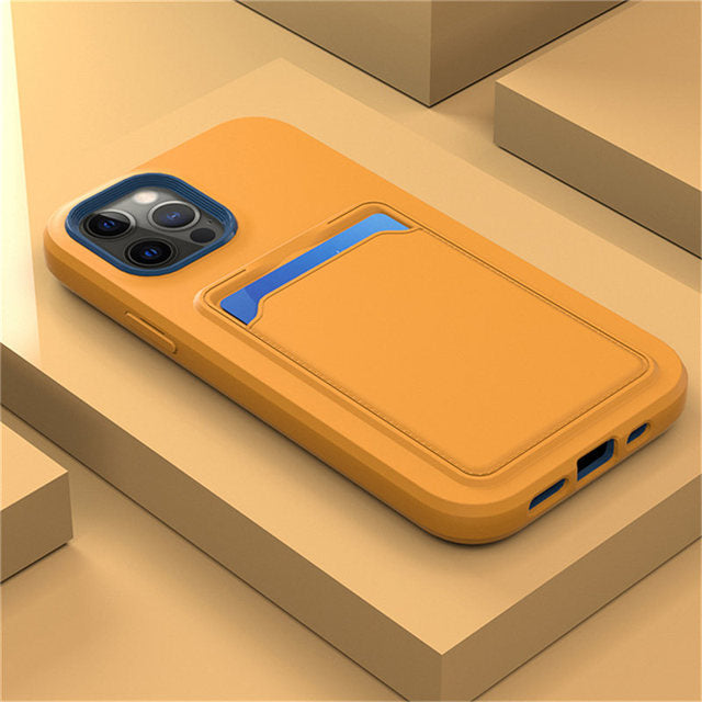 Silicone iPhone Case with Built-In Card Holder Wallet Slot Dual Color Shockproof Protective Cover Anti-Fingerprint Finish Raised Edges | Thomler