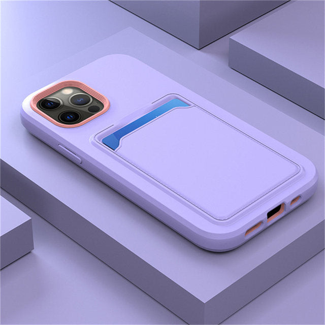Silicone iPhone Case with Built-In Card Holder Wallet Slot Dual Color Shockproof Protective Cover Anti-Fingerprint Finish Raised Edges | Thomler