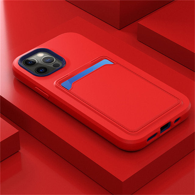 Silicone iPhone Case with Built-In Card Holder Wallet Slot Dual Color Shockproof Protective Cover Anti-Fingerprint Finish Raised Edges | Thomler