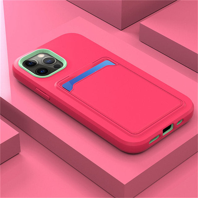 Silicone iPhone Case with Built-In Card Holder Wallet Slot Dual Color Shockproof Protective Cover Anti-Fingerprint Finish Raised Edges | Thomler