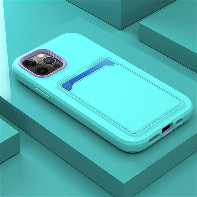 Silicone iPhone Case with Built-In Card Holder Wallet Slot Dual Color Shockproof Protective Cover Anti-Fingerprint Finish Raised Edges | Thomler