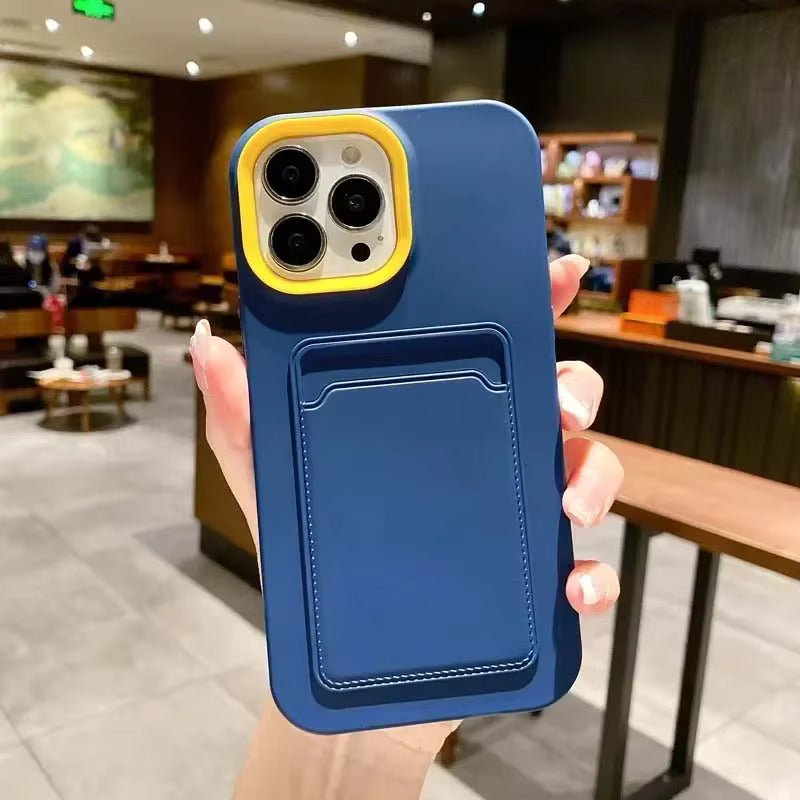 Silicone iPhone Case with Built-In Card Holder Wallet Slot Dual Color Shockproof Protective Cover Anti-Fingerprint Finish Raised Edges | Thomler