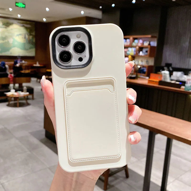 Silicone iPhone Case with Built-In Card Holder Wallet Slot Dual Color Shockproof Protective Cover Anti-Fingerprint Finish Raised Edges | Thomler