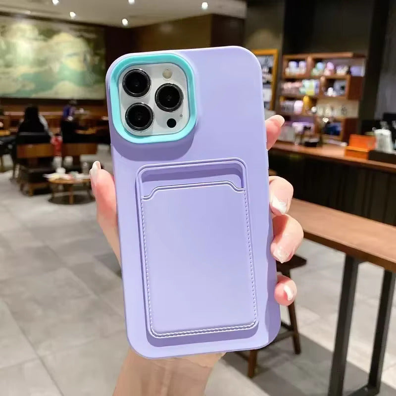 Silicone iPhone Case with Built-In Card Holder Wallet Slot Dual Color Shockproof Protective Cover Anti-Fingerprint Finish Raised Edges | Thomler