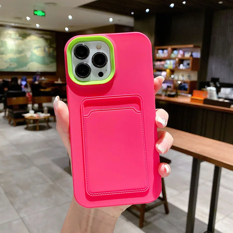 Silicone iPhone Case with Built-In Card Holder Wallet Slot Dual Color Shockproof Protective Cover Anti-Fingerprint Finish Raised Edges | Thomler