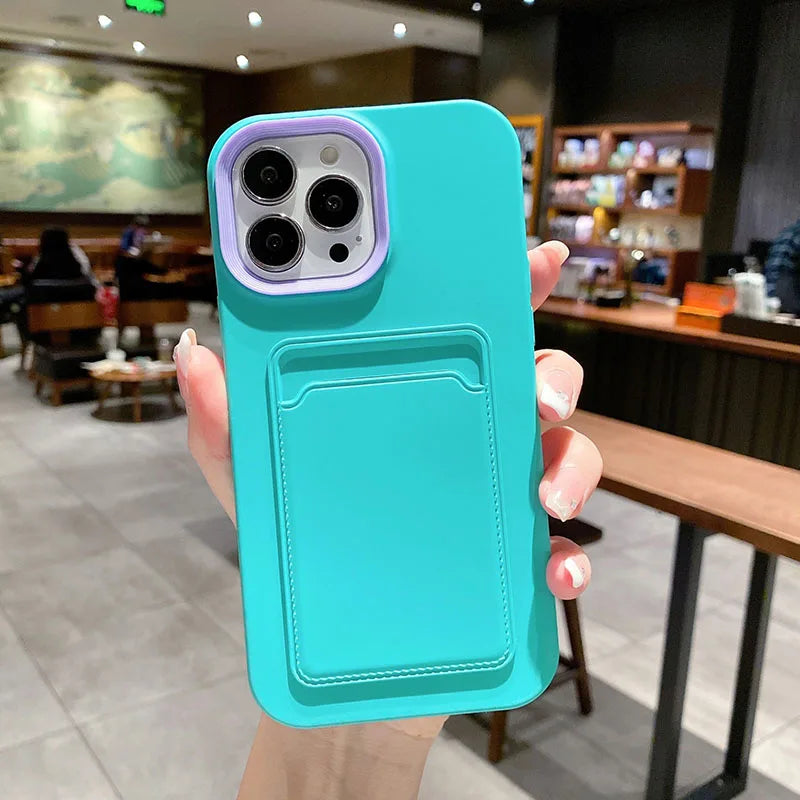 Silicone iPhone Case with Built-In Card Holder Wallet Slot Dual Color Shockproof Protective Cover Anti-Fingerprint Finish Raised Edges | Thomler