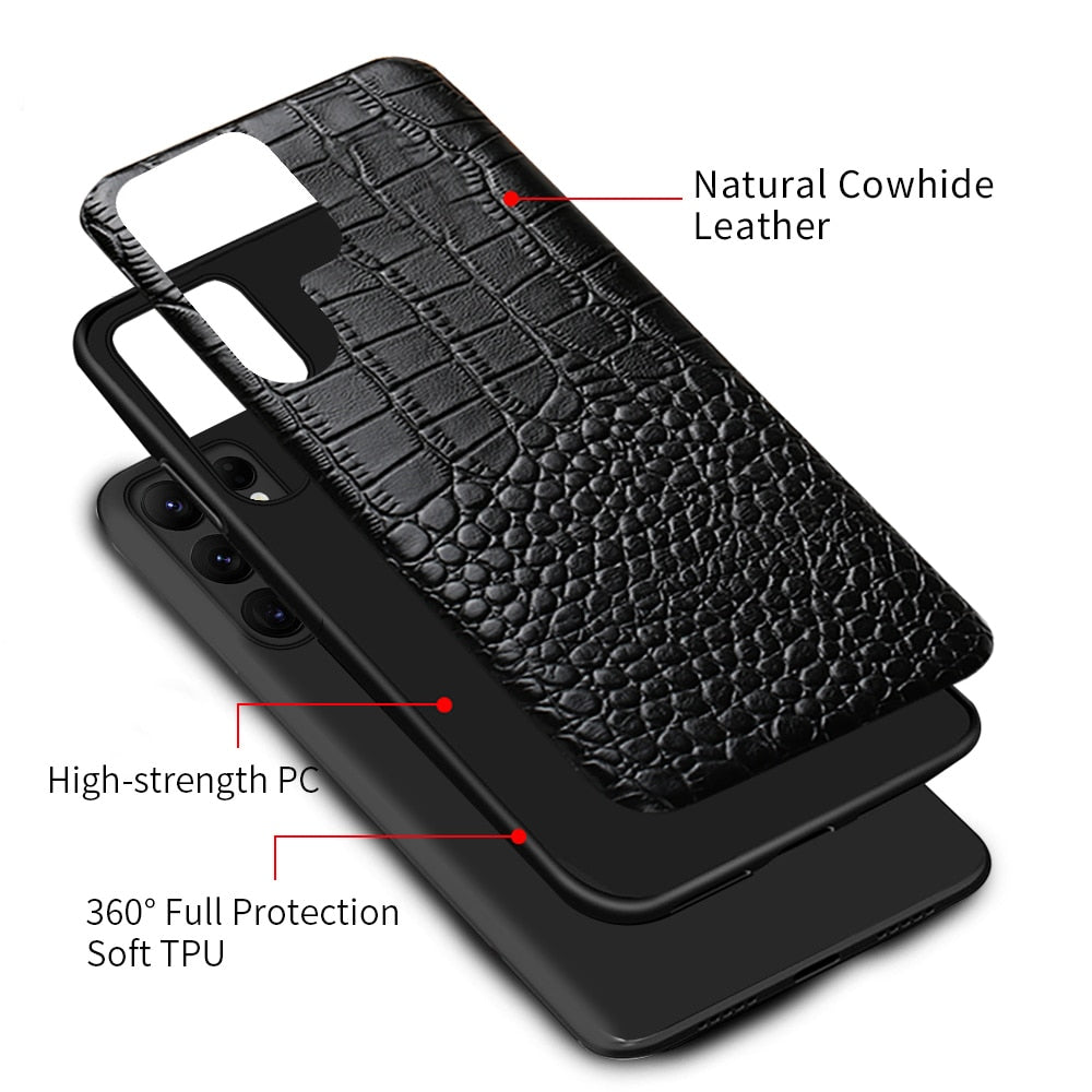 Premium Cowhide Leather Phone Case for Samsung Galaxy – Dual-Tone Design with Raised Edges & Camera Protection | Thomler