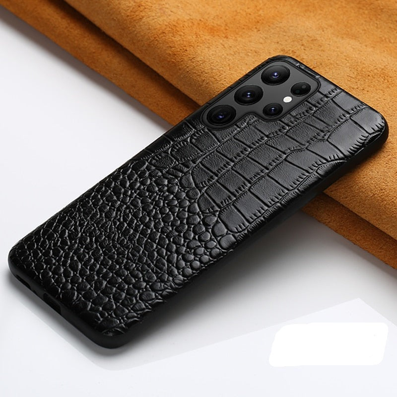 Premium Cowhide Leather Phone Case for Samsung Galaxy – Dual-Tone Design with Raised Edges & Camera Protection | Thomler