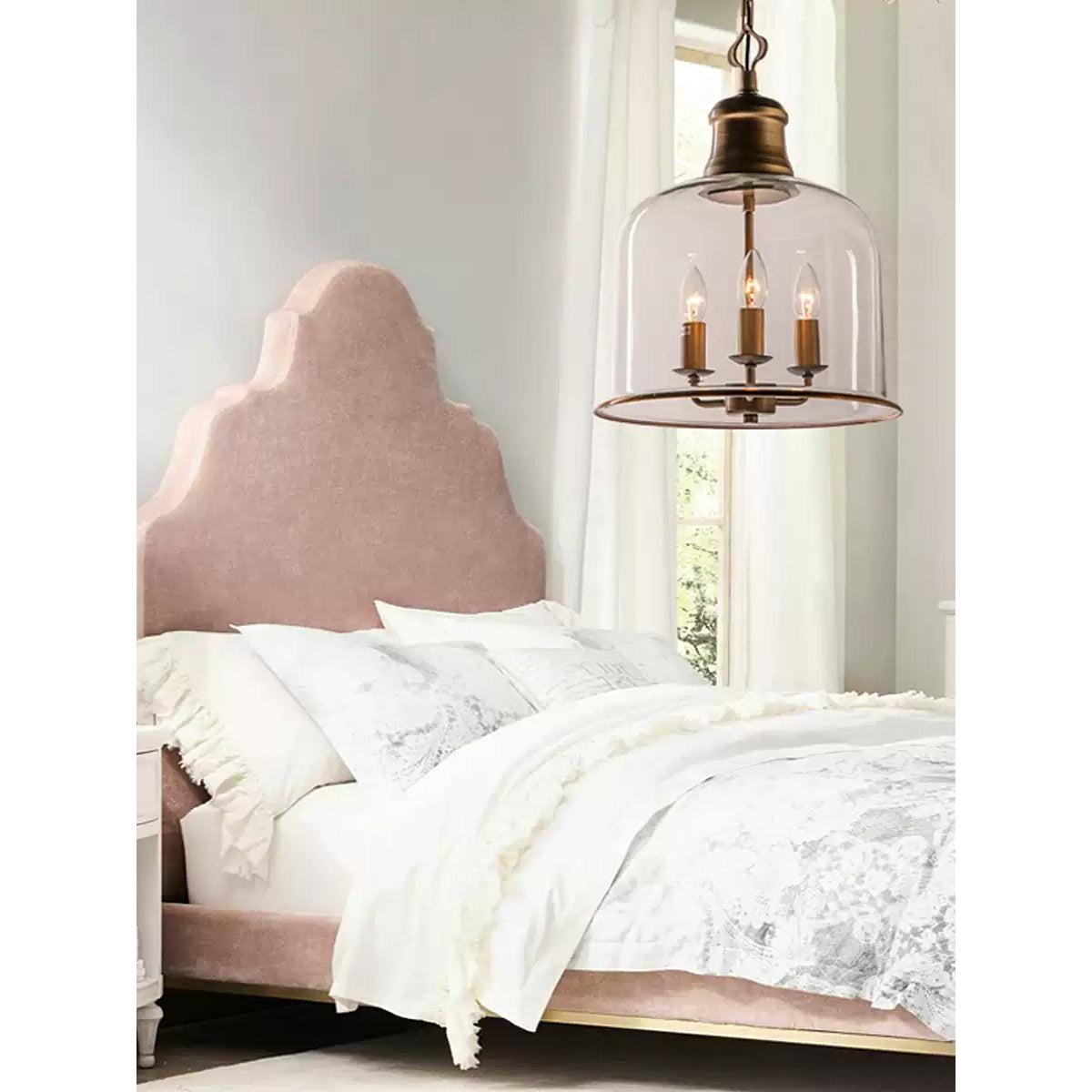 Iron & Glass Drop Chandelier with Metal Chain – Overhead Fixture for Kitchen, Dining, or Entryway | Thomler