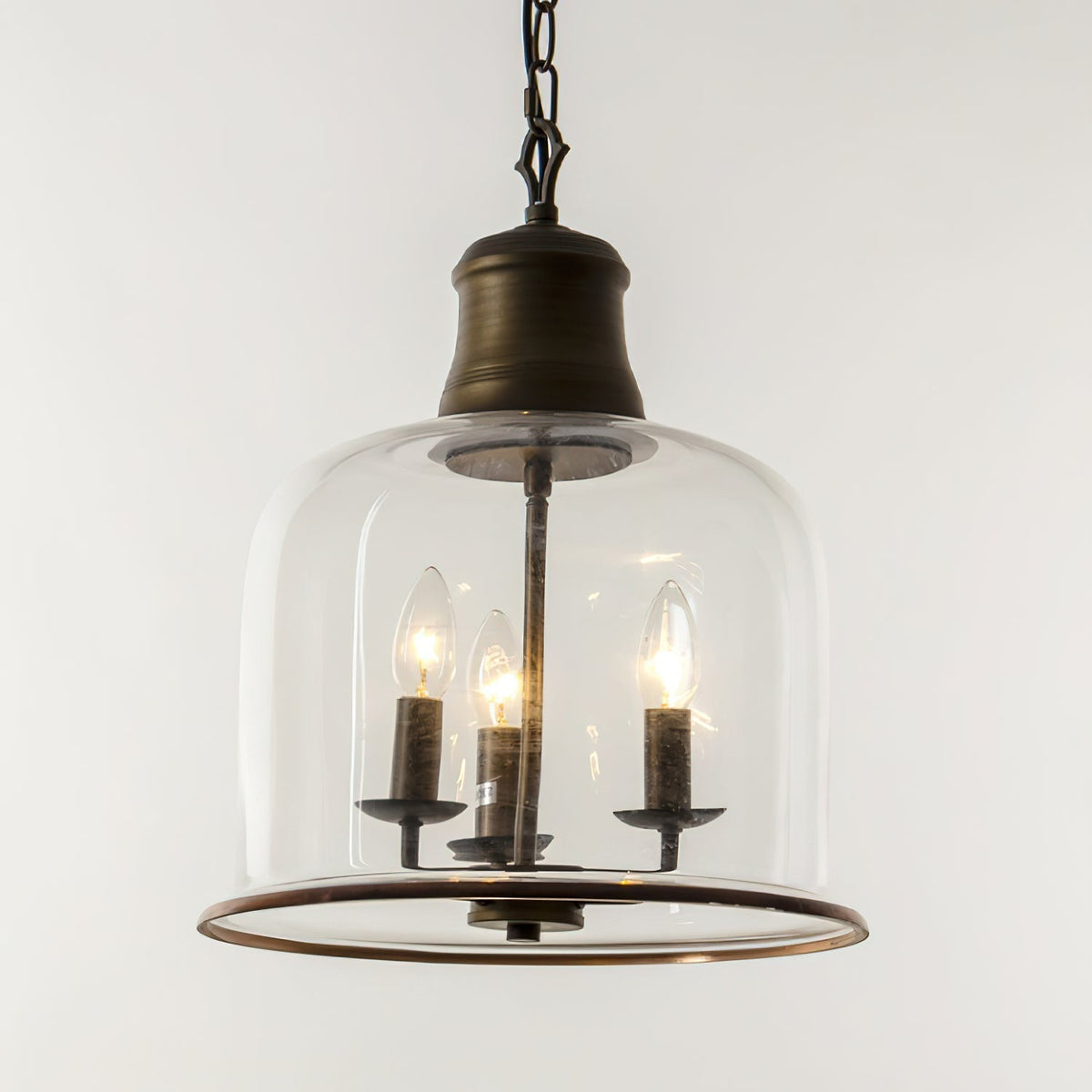 Iron & Glass Drop Chandelier with Metal Chain – Overhead Fixture for Kitchen, Dining, or Entryway | Thomler