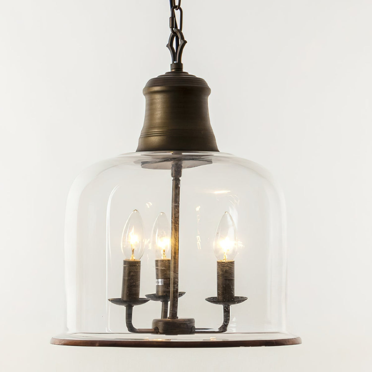 Iron & Glass Drop Chandelier with Metal Chain – Overhead Fixture for Kitchen, Dining, or Entryway | Thomler