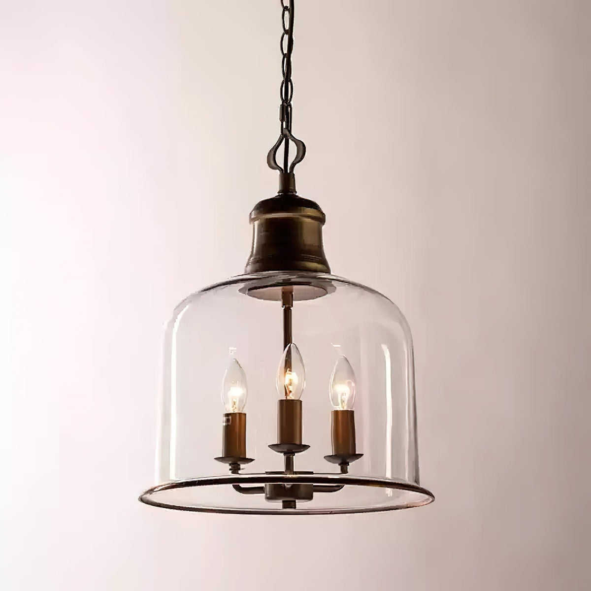Iron & Glass Drop Chandelier with Metal Chain – Overhead Fixture for Kitchen, Dining, or Entryway | Thomler