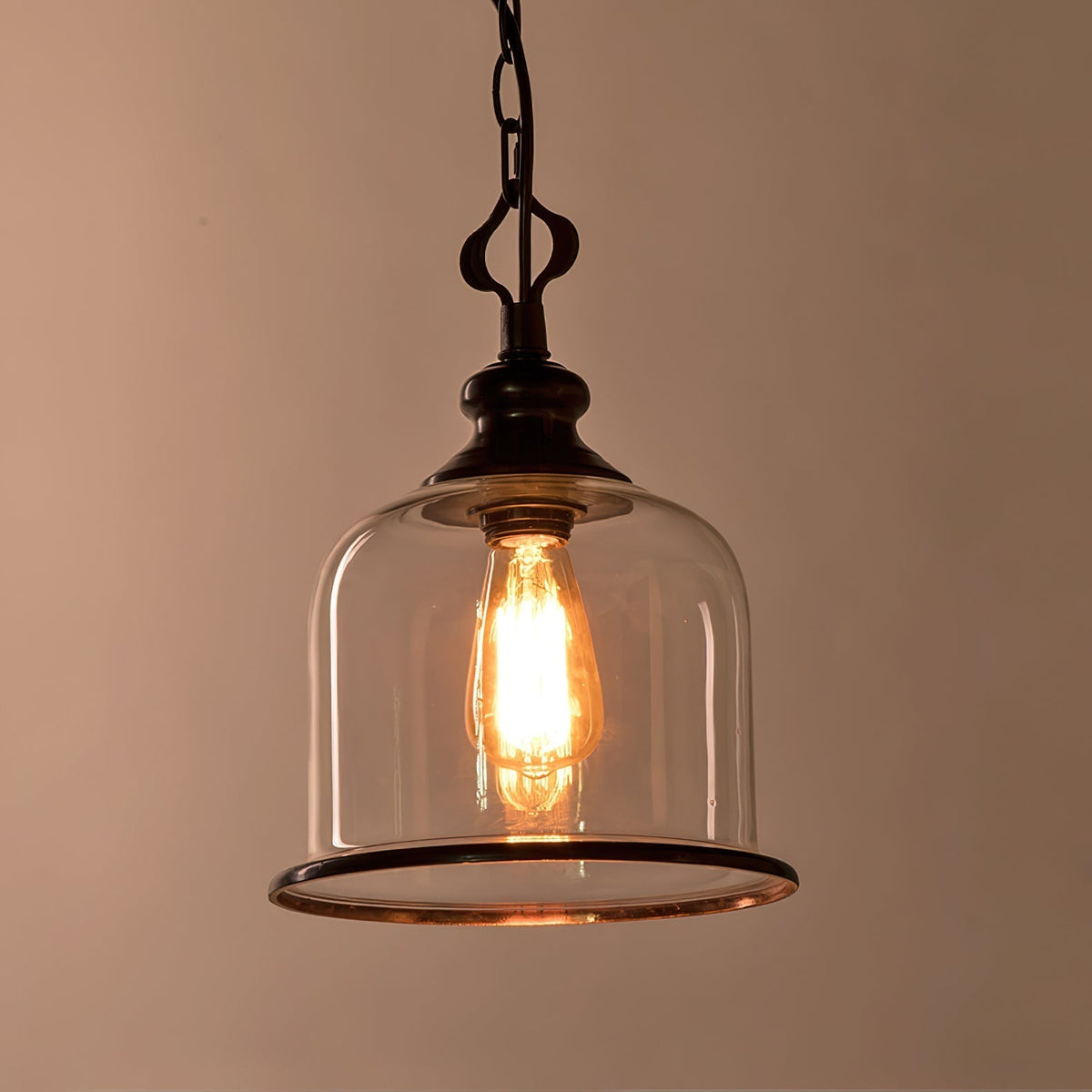 Iron & Glass Drop Chandelier with Metal Chain – Overhead Fixture for Kitchen, Dining, or Entryway | Thomler