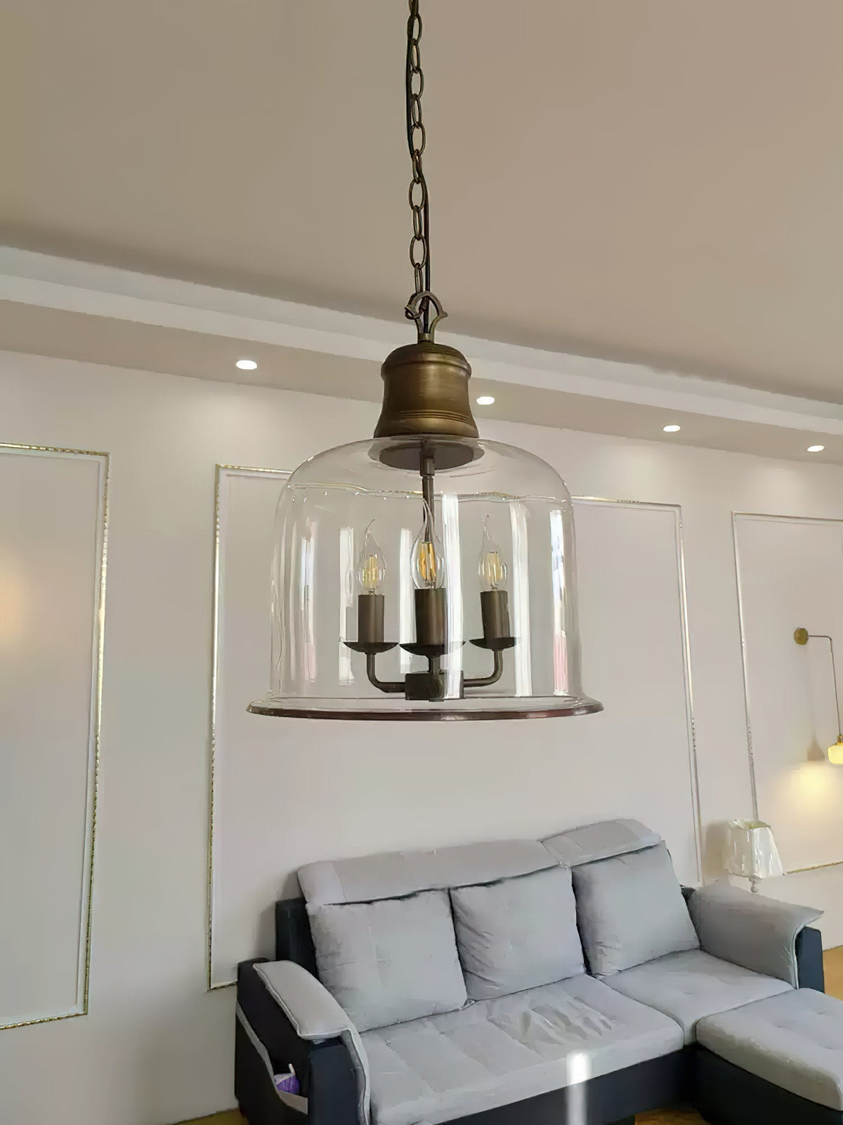 Iron & Glass Drop Chandelier with Metal Chain – Overhead Fixture for Kitchen, Dining, or Entryway | Thomler