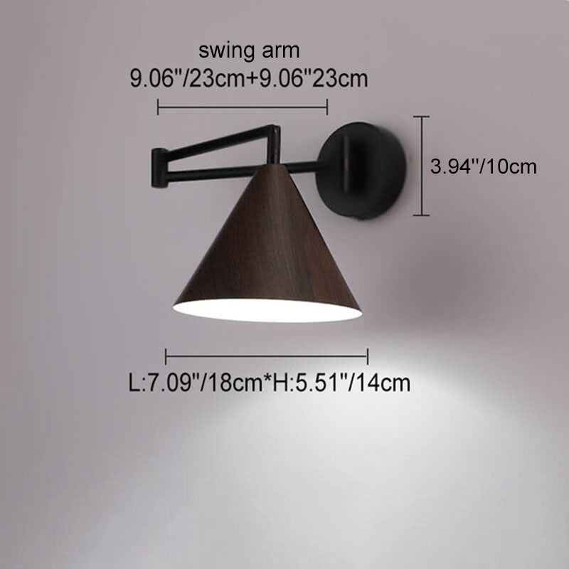 Adjustable Swing Arm Wall Light with Tapered Metal Shade - Hardwired Single Bulb Fixture for Bedside Reading & Living Spaces | Thomler