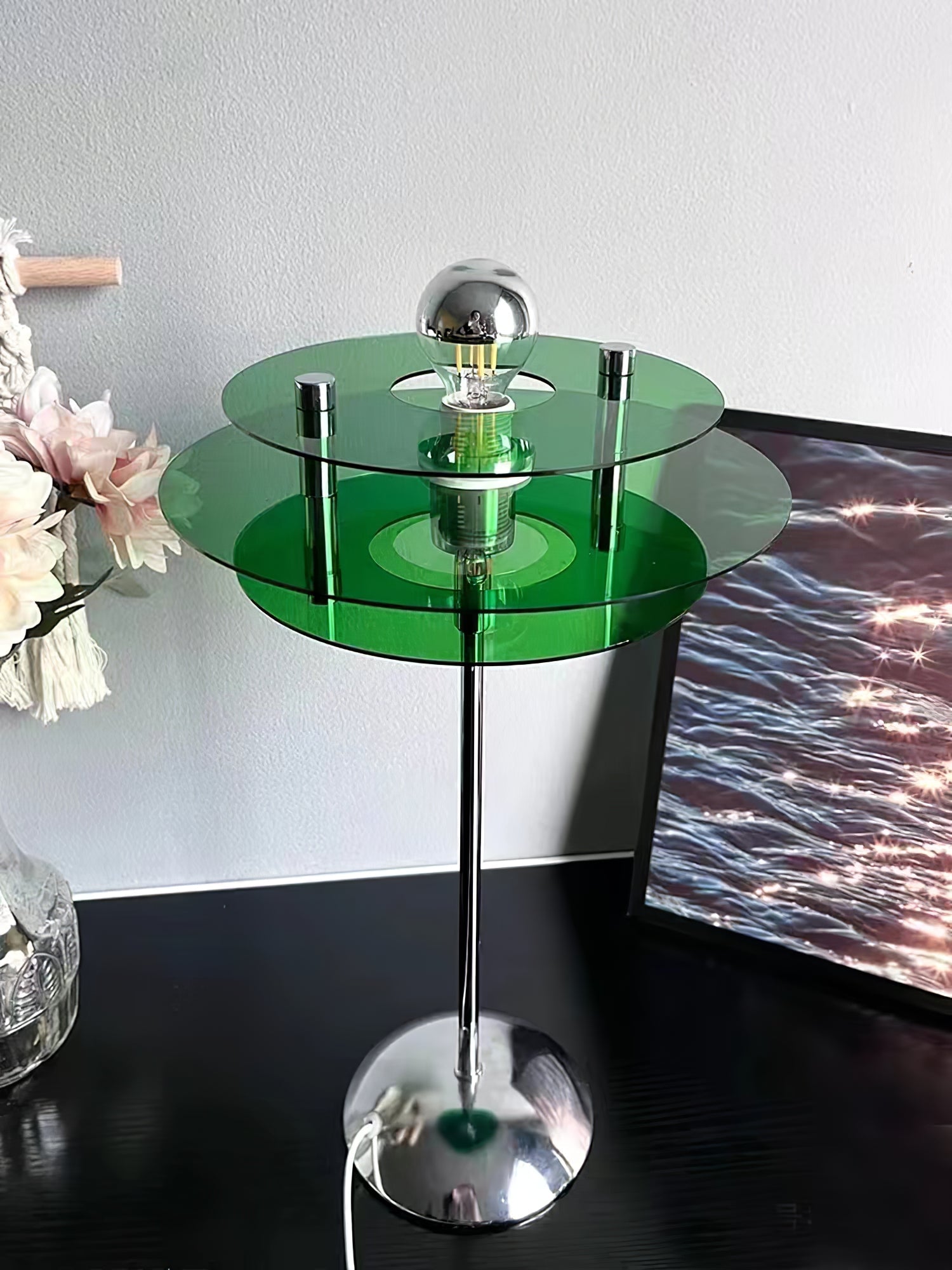 Table Lamp Acrylic 9.1 in Green Modern Desk Bedside LED Lighting Fixture | Thomler