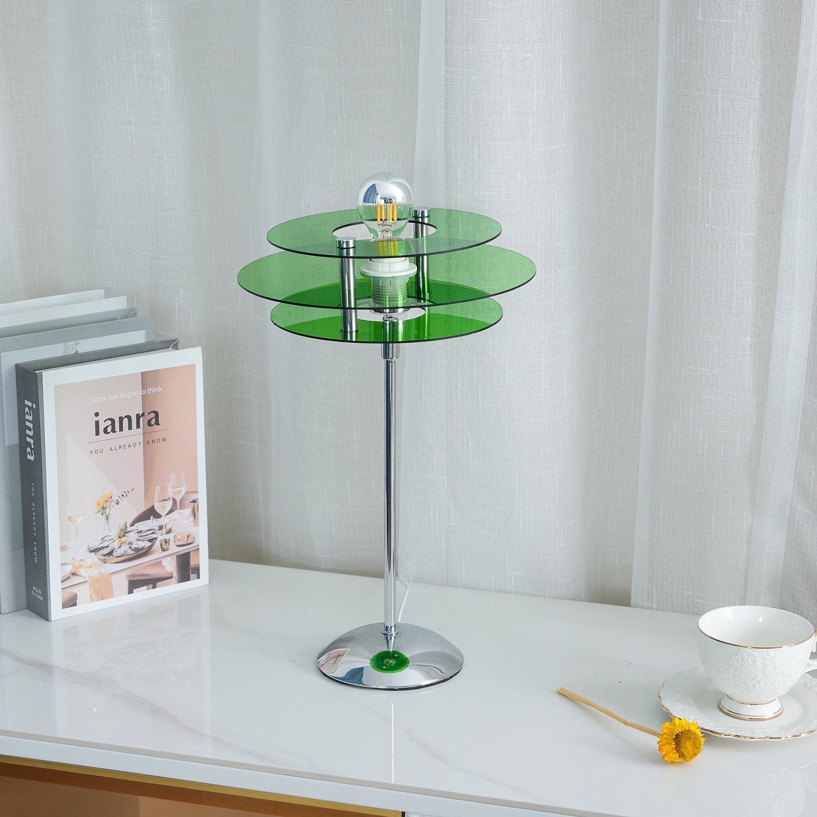 Table Lamp Acrylic 9.1 in Green Modern Desk Bedside LED Lighting Fixture | Thomler