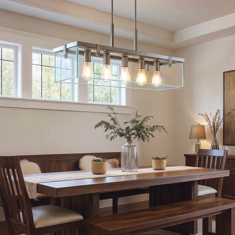 Hanglamp Rechthoekig Cube Glas Staal Nikkel 93cm Eetkamer Modern | Sansoti