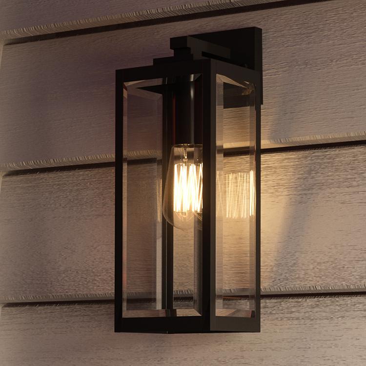 Wall Lamp Steel Glass 43.2 cm Black Outdoor Front Door Patio Lighting Waterproof Farmhouse Exterior Wall Light | Thomler