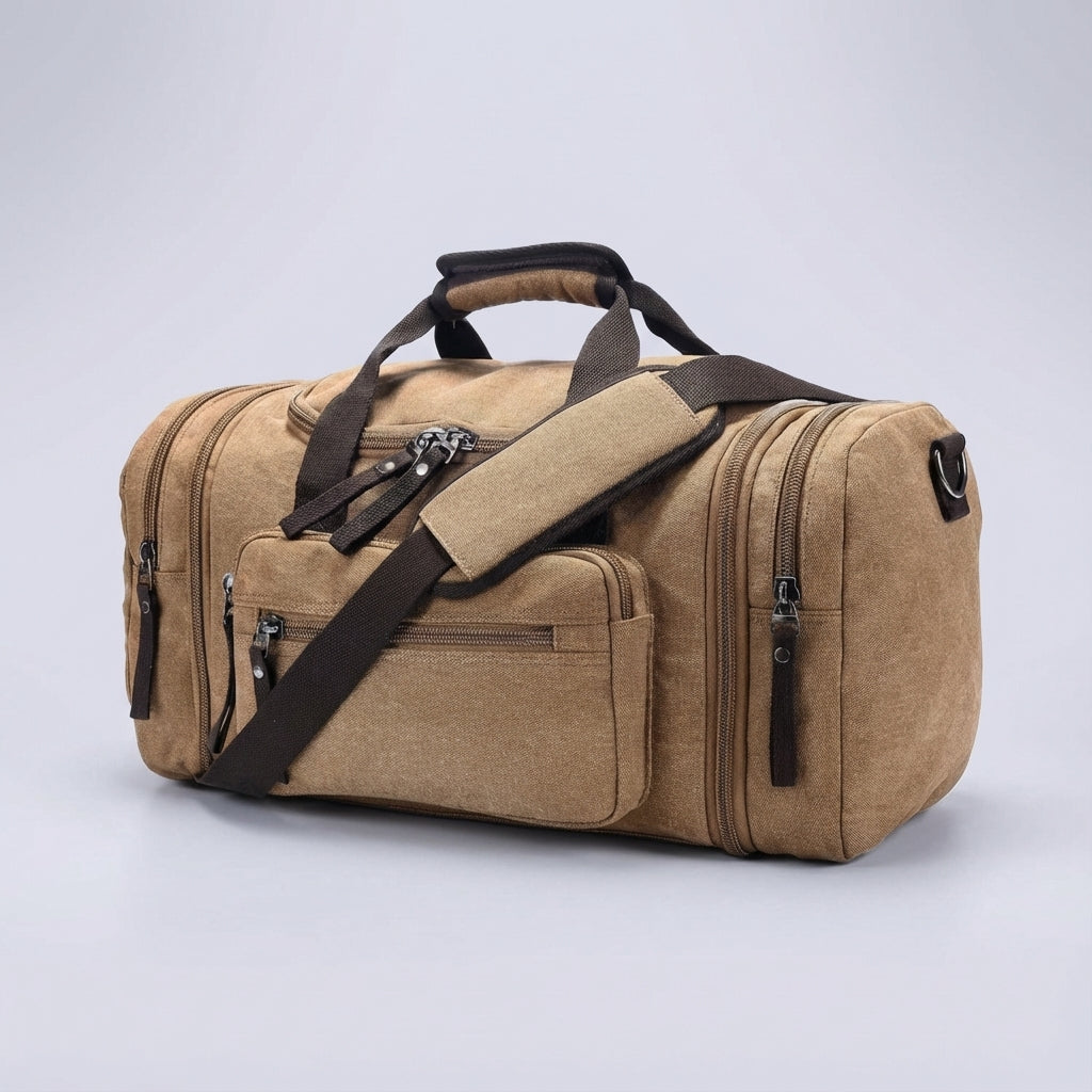 Adjustable Weekend Travel Duffel with Zip-Out Expansion – 40L to 50L Heavy-Duty Cotton Carryall for Gym, Trips & Sports | Thomler