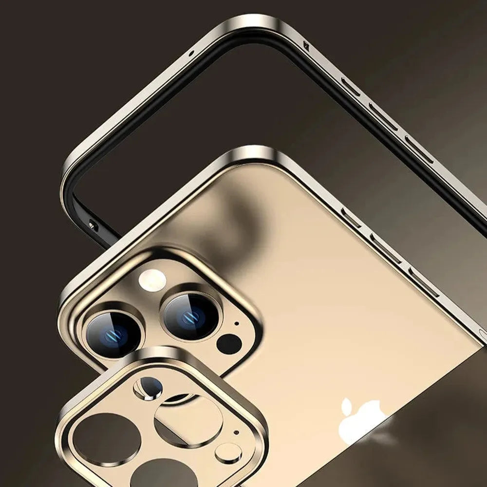 Minimalist Aluminum iPhone Bumper Case with Flat Edge Design & Camera Protector for iPhone 13-17 Pro Max Air Plus | Thomler