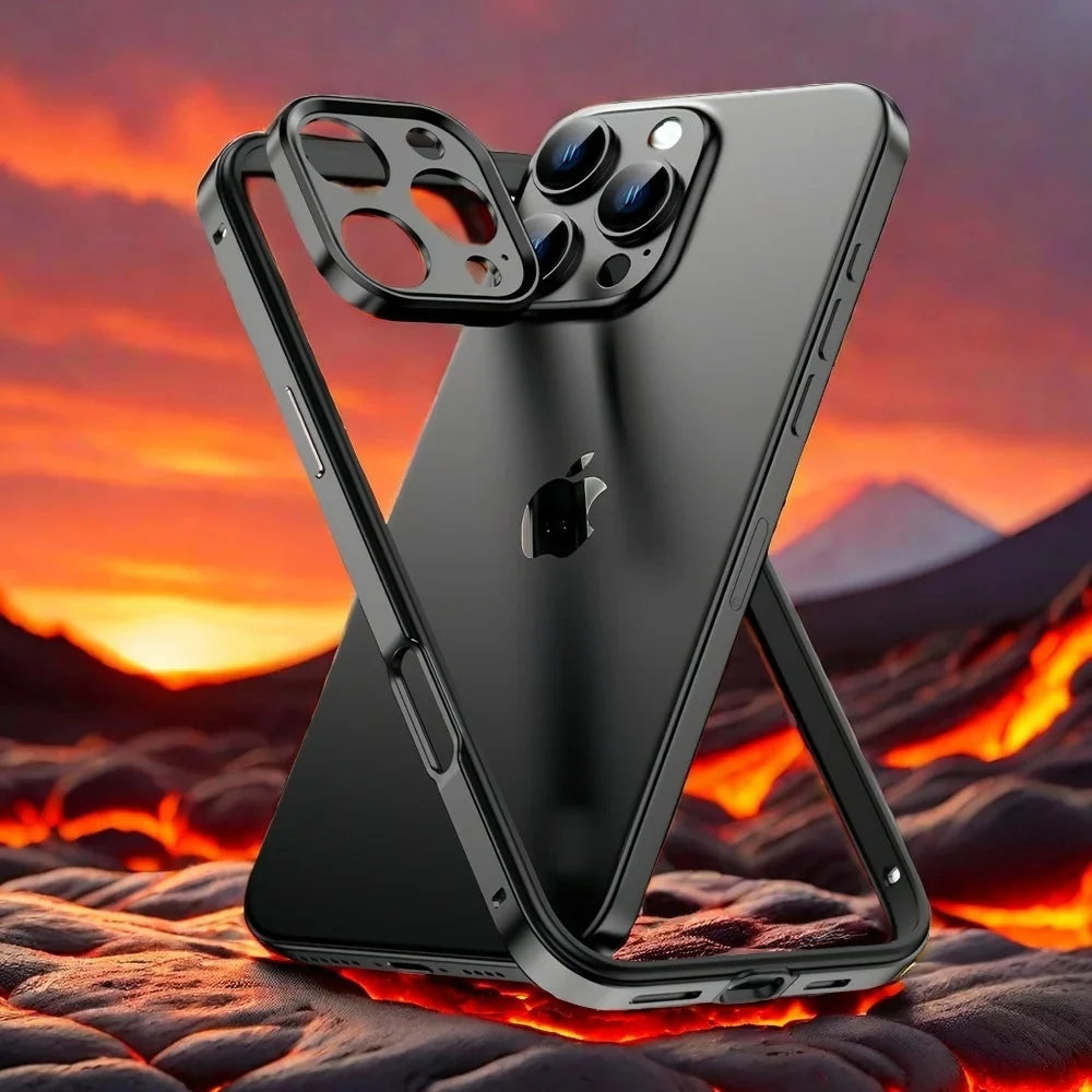 Minimalist Aluminum iPhone Bumper Case with Flat Edge Design & Camera Protector for iPhone 13-17 Pro Max Air Plus | Thomler
