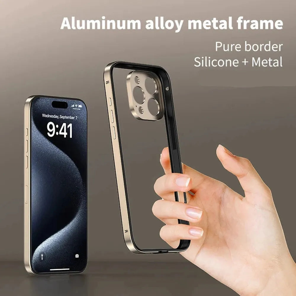 Minimalist Aluminum iPhone Bumper Case with Flat Edge Design & Camera Protector for iPhone 13-17 Pro Max Air Plus | Thomler