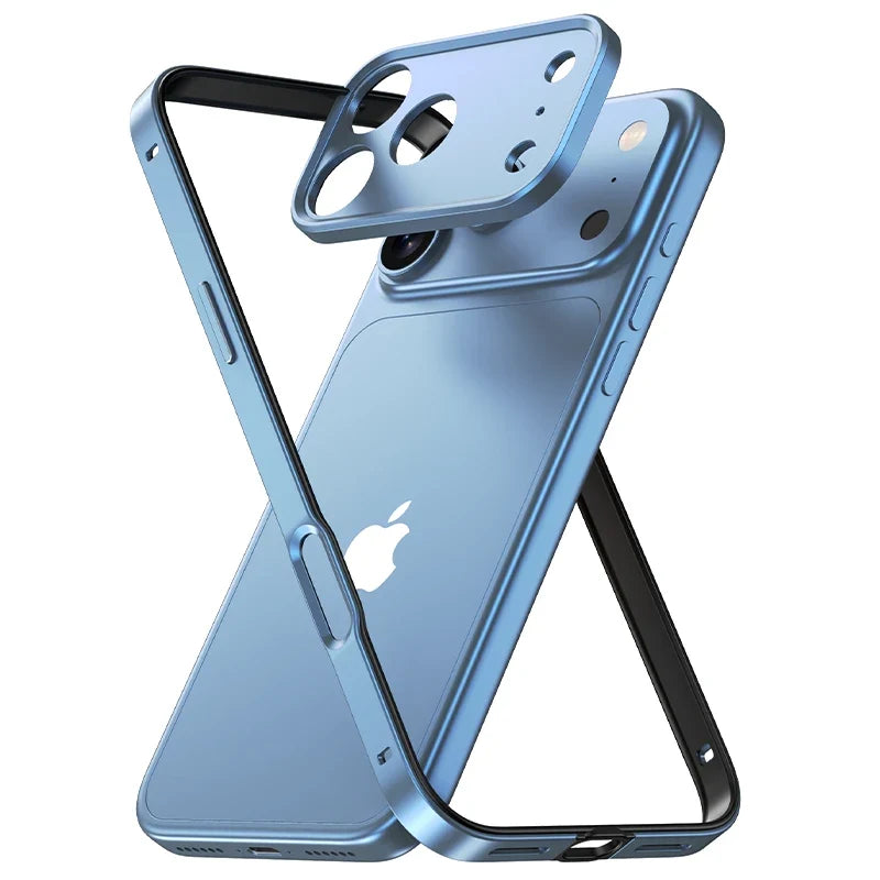Minimalist Aluminum iPhone Bumper Case with Flat Edge Design & Camera Protector for iPhone 13-17 Pro Max Air Plus | Thomler