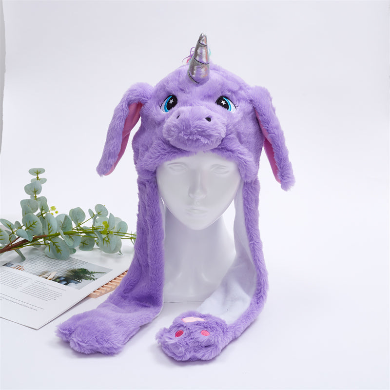 Plush Hat with Pop-Up Ears for Kids & Adults – Interactive Cosplay Beanie with Squeeze Paws | Fun Winter Accessory for Parties, Christmas | Thomler
