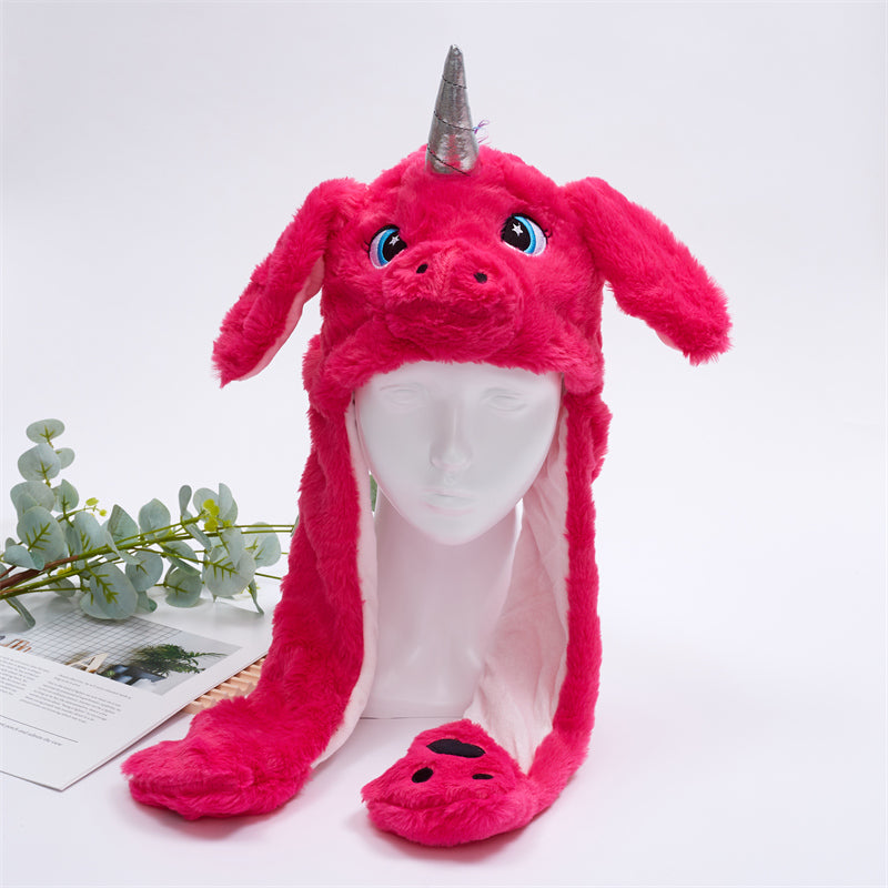 Plush Hat with Pop-Up Ears for Kids & Adults – Interactive Cosplay Beanie with Squeeze Paws | Fun Winter Accessory for Parties, Christmas | Thomler