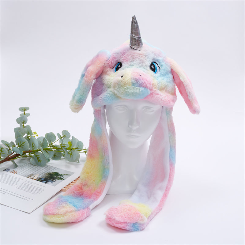Plush Hat with Pop-Up Ears for Kids & Adults – Interactive Cosplay Beanie with Squeeze Paws | Fun Winter Accessory for Parties, Christmas | Thomler