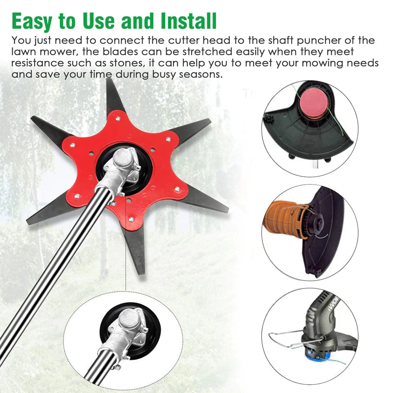 6-Blade Steel Trimmer Head for Gas String Trimmers – Universal Fit Weed Eater Attachment for Heavy-Duty Lawn Care | Thomler